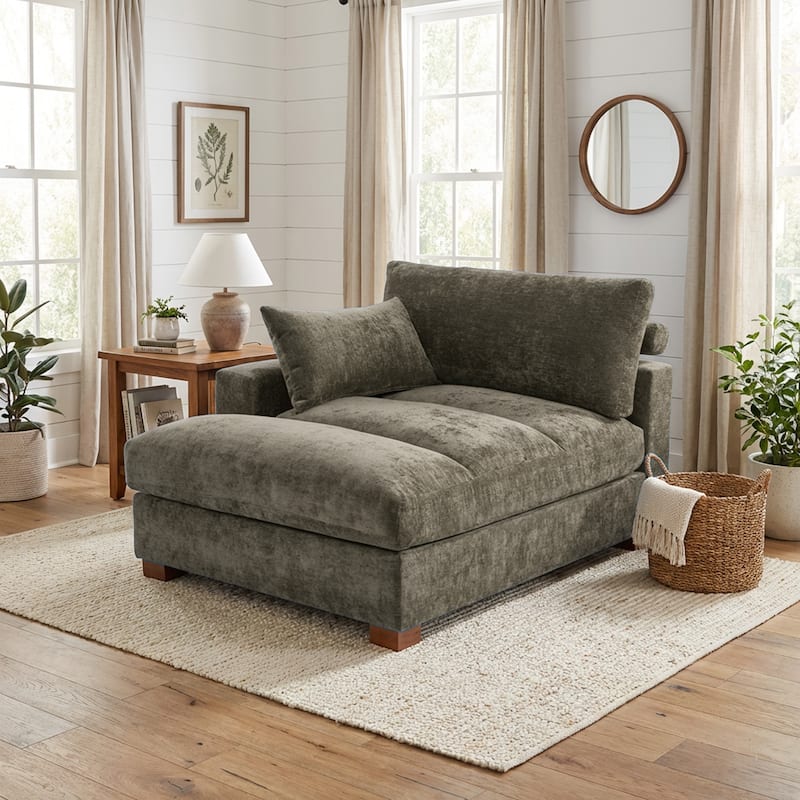 42"W Chenille Upholstered Chaise Lounge