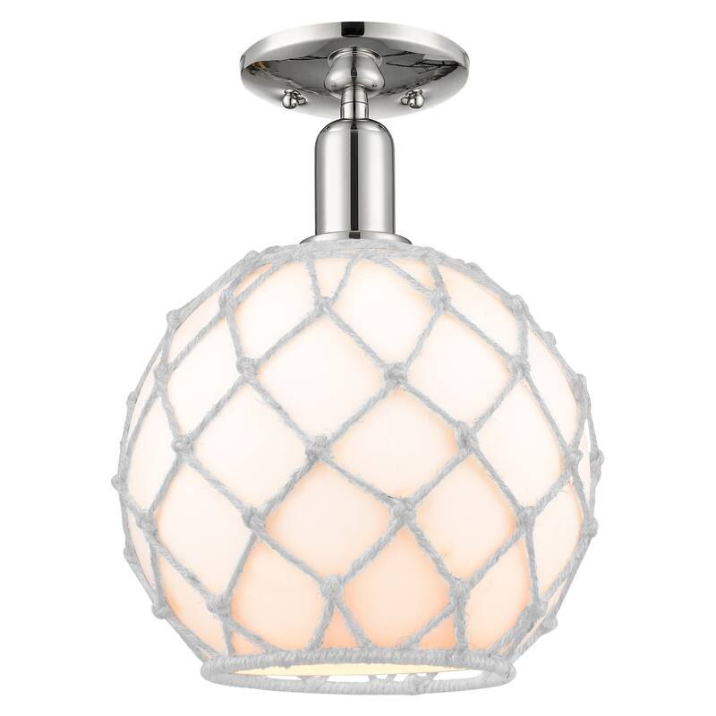 Innovations Lighting Endless Possibilities Arcadia - Farmhouse Rope - 1 Light 10" Semi-Flush Mount - White Glass with White Rope/Polished Nickel
