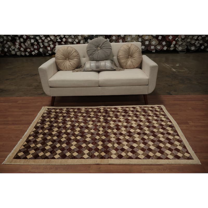 Hand Knotted Oriental 100% Wool Carpet Modern All-Over Brown Contemporary Area Rug - 6' 0'' X 3' 10''
