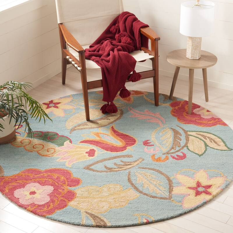 SAFAVIEH Handmade Blossom Luken Wool Area Rug - 8' Round - Blue/Multi