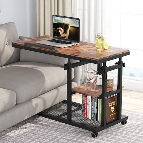 C Table, Height Adjustable Sofa Side Table, Moblie Snack End Table with Laptop Stand