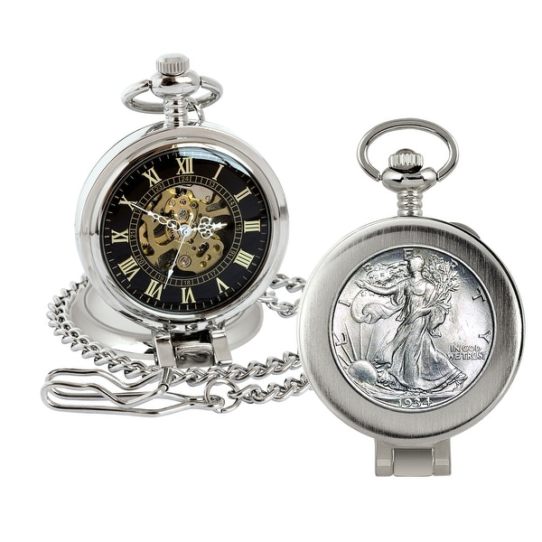Silver Walking Liberty Half Dollar Coin Pocket Watch with Skeleton ...