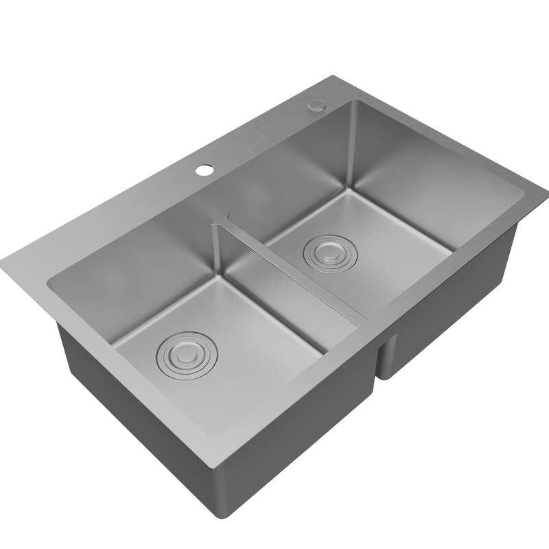 Karran Fusion Top Mount 33-in x 22-in Stainless Steel Double Equal Bowl Kitchen Sink