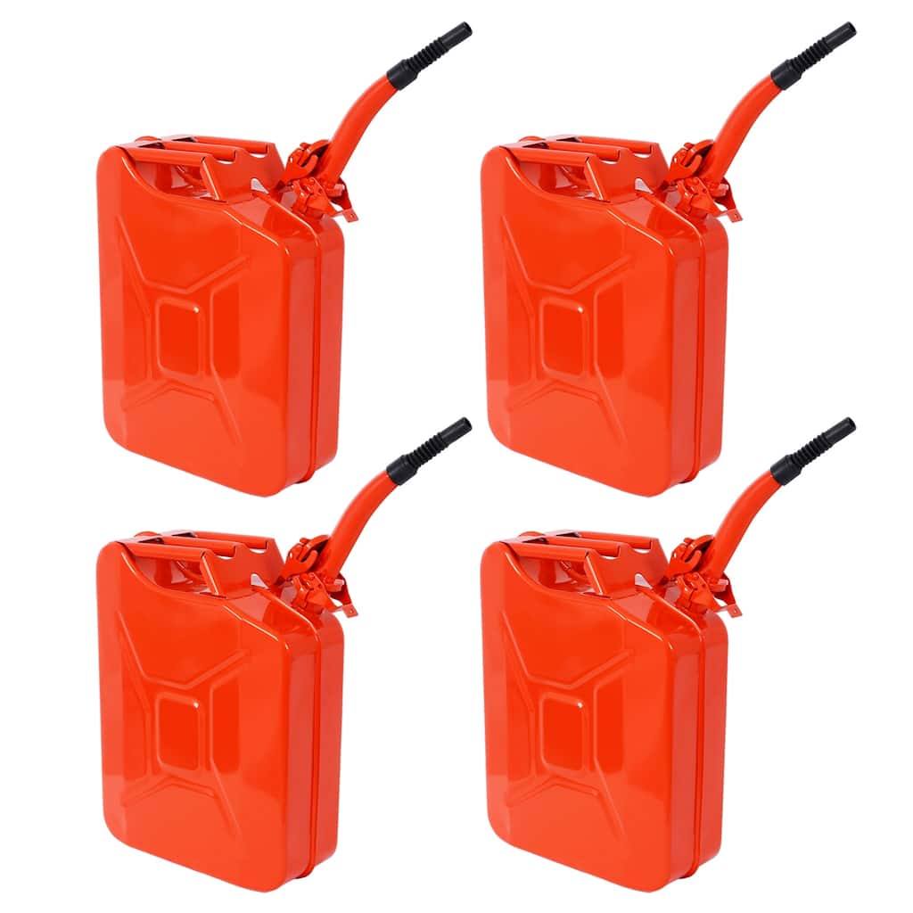 Set of 4 Portable 5 Gallon Jerry Fuel Can with Flexible Spout
