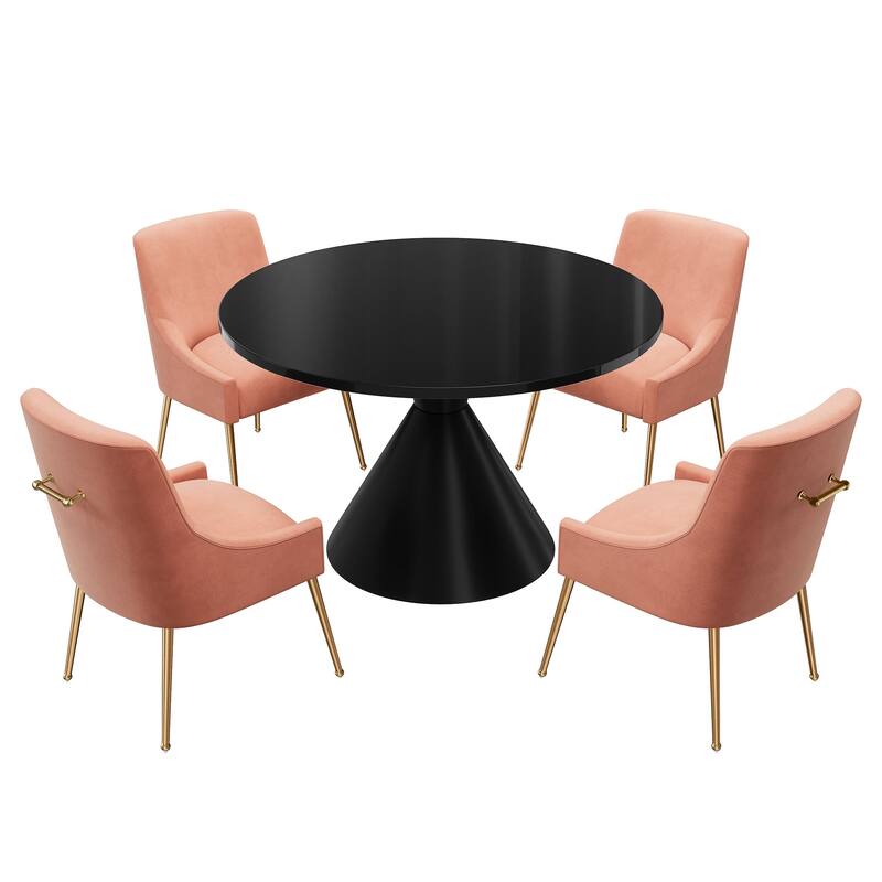 48" Light Luxury Black High Gloss Large Countertop Dining Table with Velvet Dining Chair Set