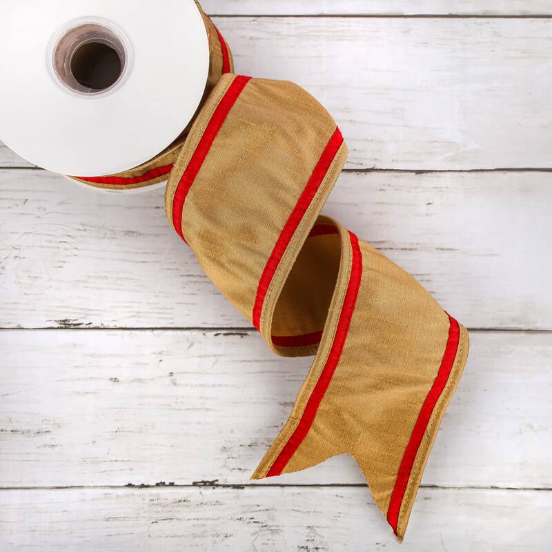 HGTV Home Collection Dupion Double Side Piping Ribbon , Gold, Red, 3 in - 3 in