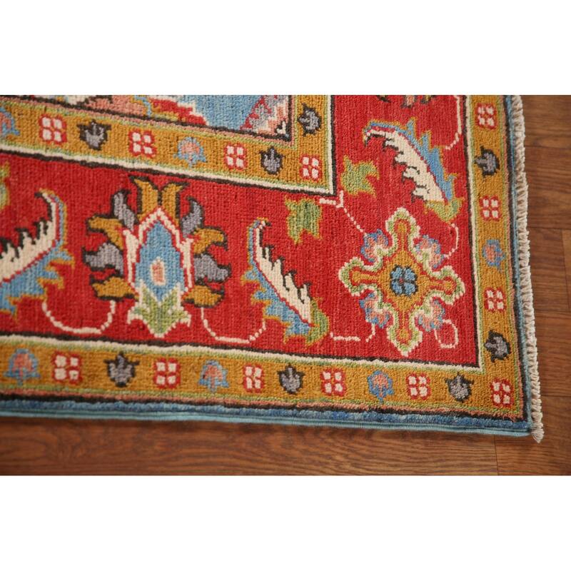 Light Blue Floral Kazak Oriental Area Rug Hand-Knotted Wool Carpet - 4'1"x 6'0"