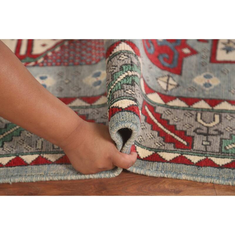 Geometric Kazak Oriental Rug Hand-Knotted Wool Carpet - 5'0" x 6'9"