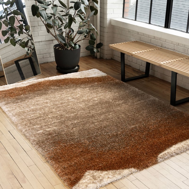 Orange Taupe Cream Sandbanks Soft Living Room Rug