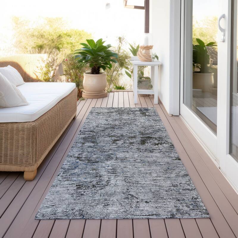 Machine Washable Indoor/ Outdoor Abstract Solid Chantille Rug - Gray - 2'3" x 7'6"