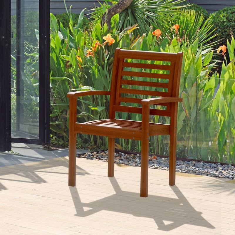 Eucalyptus Patio Dining Set - 9 Piece Extendable Outdoor Table & Chairs - Brown Finish