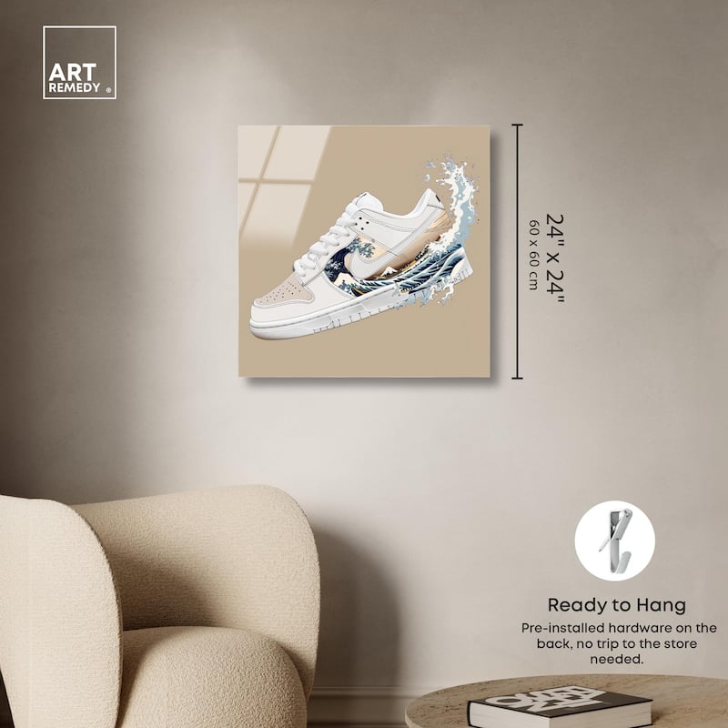 Great Wave Sneaker Splash Acrylic by Art Remedy, Ready to Hang