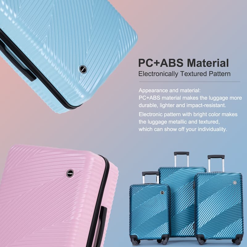 3 Piece Luggage Sets PC+ABS Lightweight Suitcase with Two Hooks, Spinner Wheels, (20/24/28)