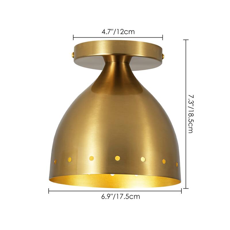 6.9" W 1-Light Retro Handcrafted Brass Finish Gold Interior Dome Design Flush Mount Ceiling Light for Bedroom, Kitchen