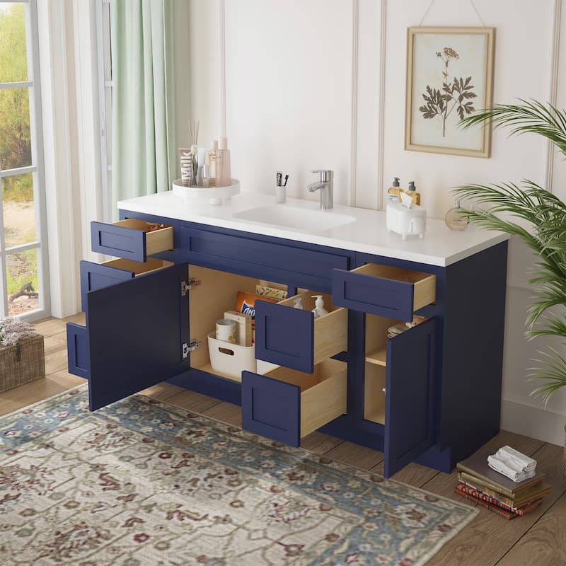 Vanity Art 66" Oak Freestanding Bathroom Vanity Cabinet without Top