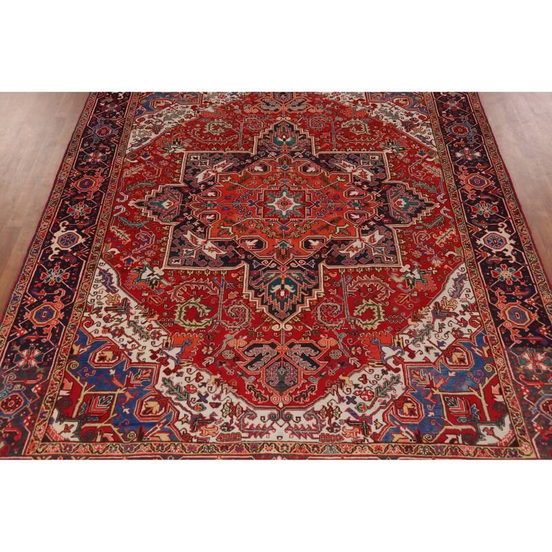 Hand Knotted Oriental 100% Wool Carpet Traditional Medallion Red Heriz (serapi) Area Rug - 10' 10'' X 8' 5''