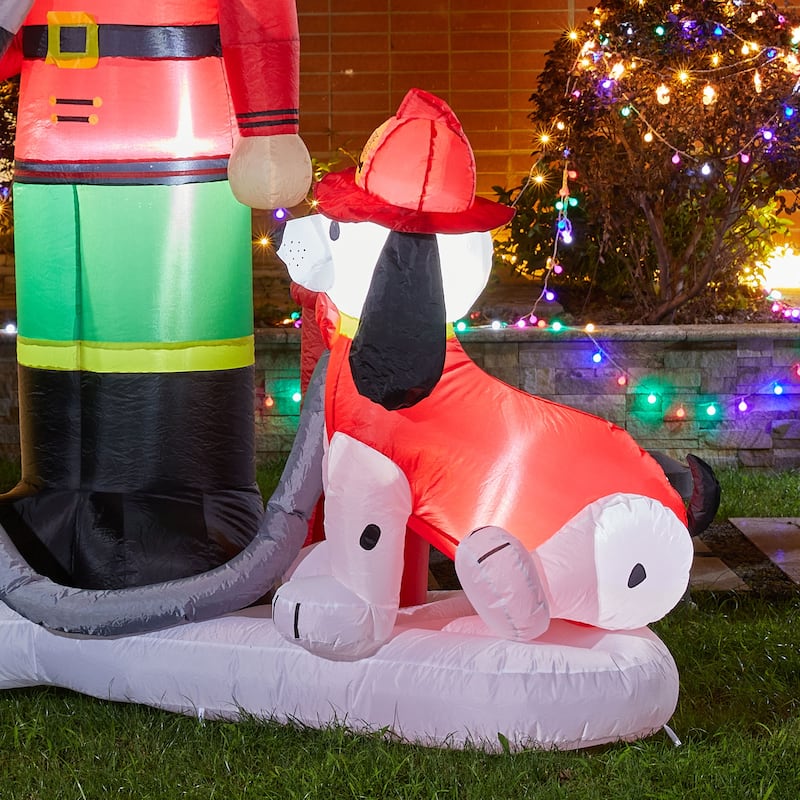 Glitzhome 7ft LED Inflatable Fire Fighter with Puppy Dog Decor