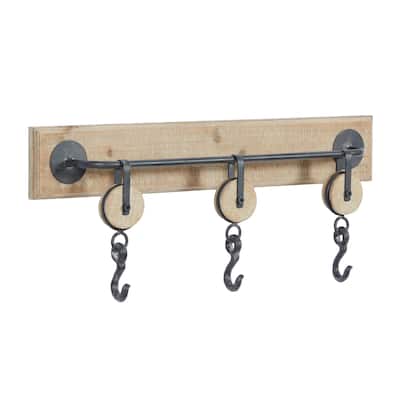 Wood 3 Hanger Wall Hook - Brown - Roche River Decor