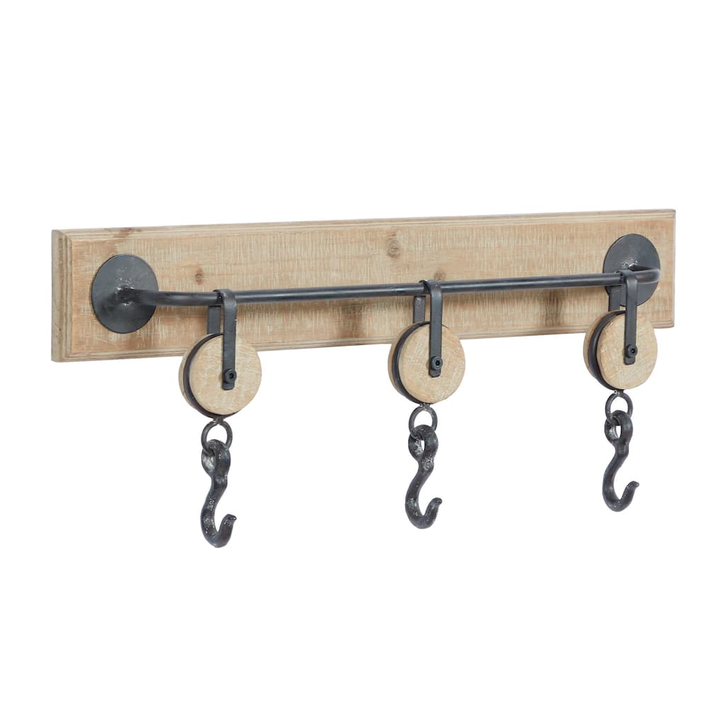 Wood 3 Hanger Wall Hook - Brown - Roche River Decor