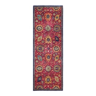 Hand Knotted Traditional Tribal Wool Purple Area Rug - 3' 4" x 9' 9"