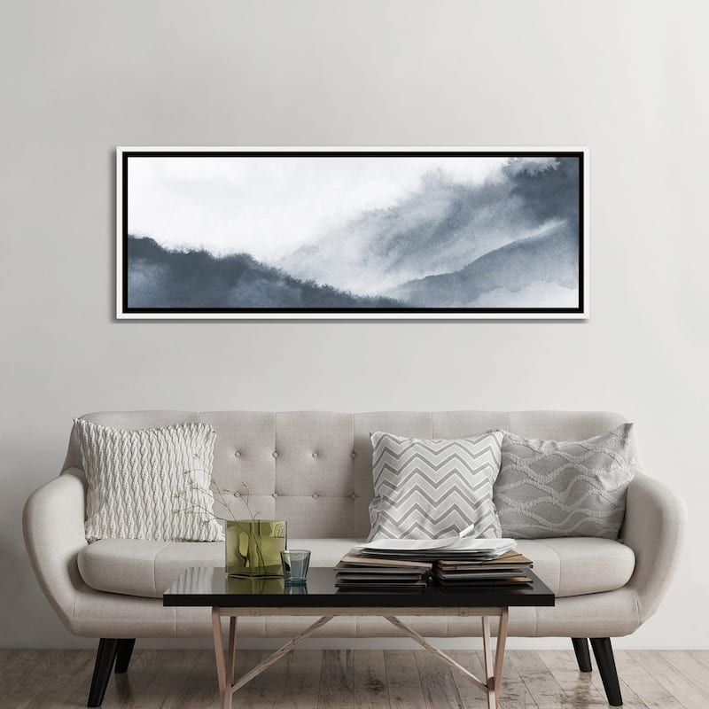 iCanvas "Misty mountains in gray watercolor - Panoramic" by Nouveau Prints Framed Canvas Print