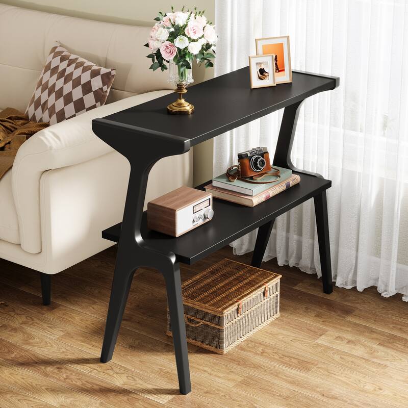 Modern SideTable with Storage Shelf, Sofa End Table with Solid Wood Legs, Bedside Table, Nightstand for Bedroom, Living Room