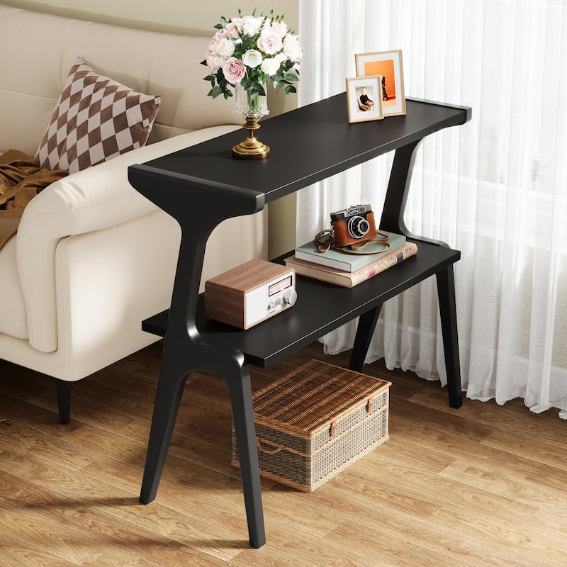 Narrow End Table for Living Room, 2-Tier Slim Sofa Side Table (Set of 2)