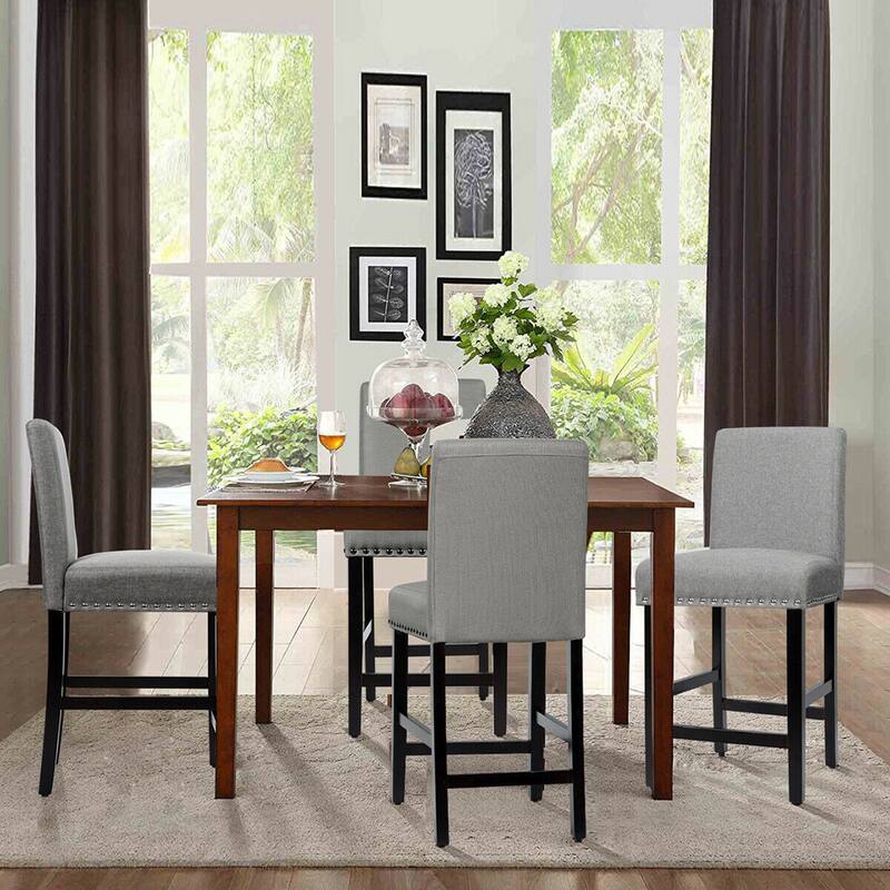 Gymax 4PCS Upholstered Counter Stools Bar Stool Home Kitchen w/ Wooden - See Details