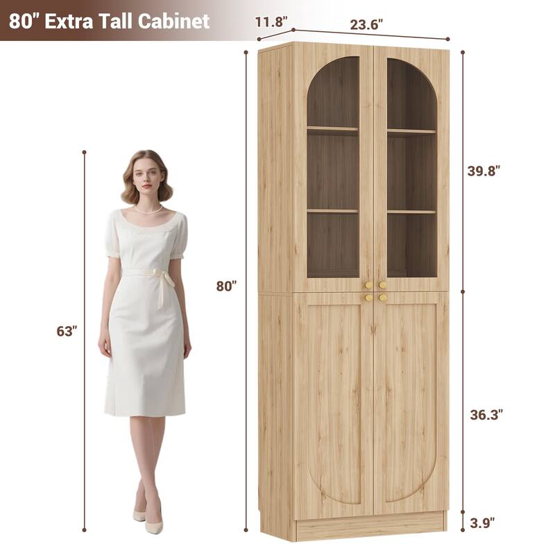 80" Tall Kitchen Pantry Storage Cabinet with 4 Doors & Adjustable Shelves, Freestanding 6-Tiers Buffet Cabinets for Dining Room