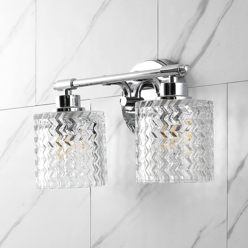 Manhattan Vintage Iron/Chevron Pattern Glass Farmhouse Cottage LED Vanity Light, by JONATHAN Y