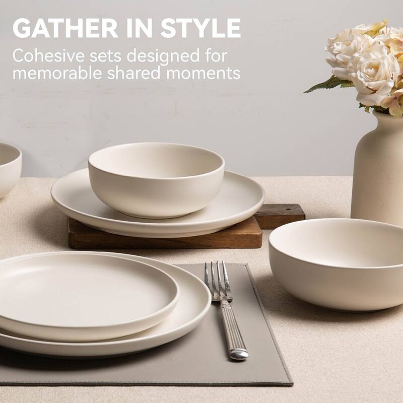 12PC Stoneware Dinnerware Set, Microwave Dishwasher Safe Stackable