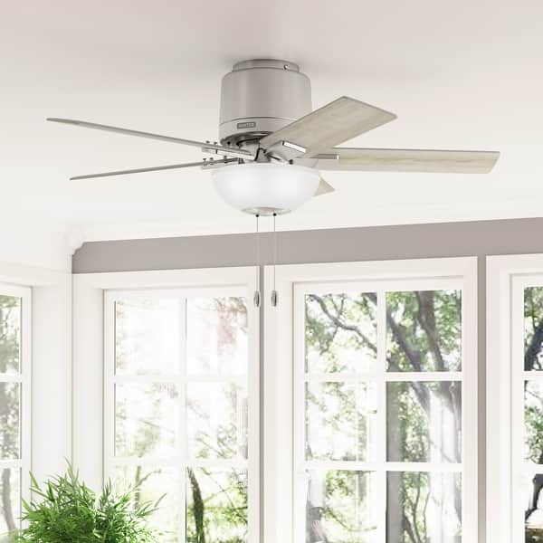 slide 2 of 13, Hunter 44" Fitzgerald Low Profile Ceiling Fan with LED Light Kit and Pull Chain Brushed  Nickel