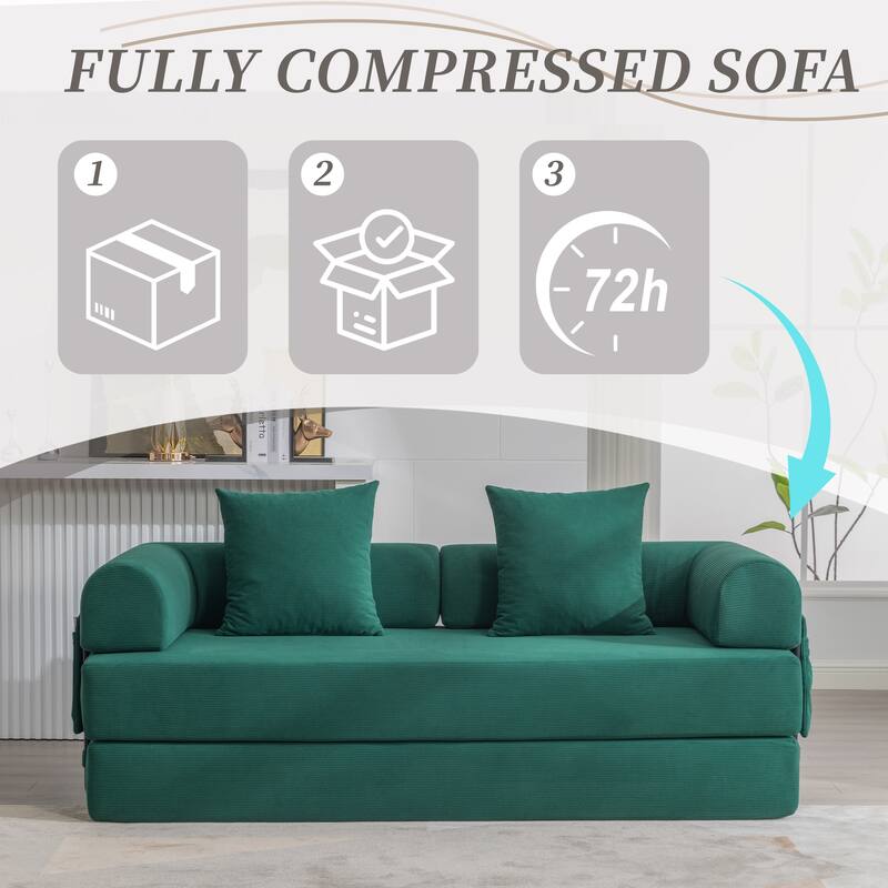 HOMEFUN Corduroy Upholstered Modern Comfort Foldable Compressible Sofa Bed with Sturdy Metal Frame