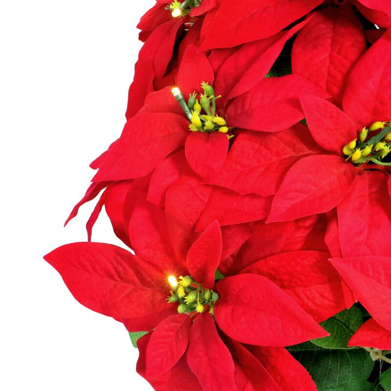 Puleo International 19" Pre-Lit Battery-Operated Artificial Potted Red Poinsettias