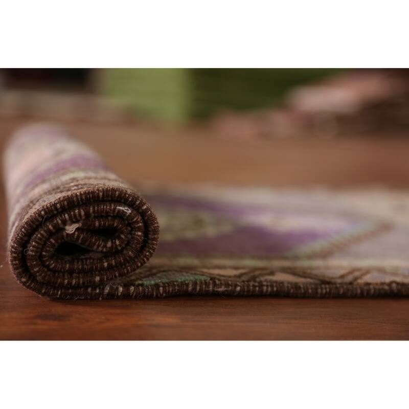 Hand Knotted Oriental 100% Wool Carpet Transitional Tribal Purples Anatolian Area Rug - 2' 11'' X 1' 6''
