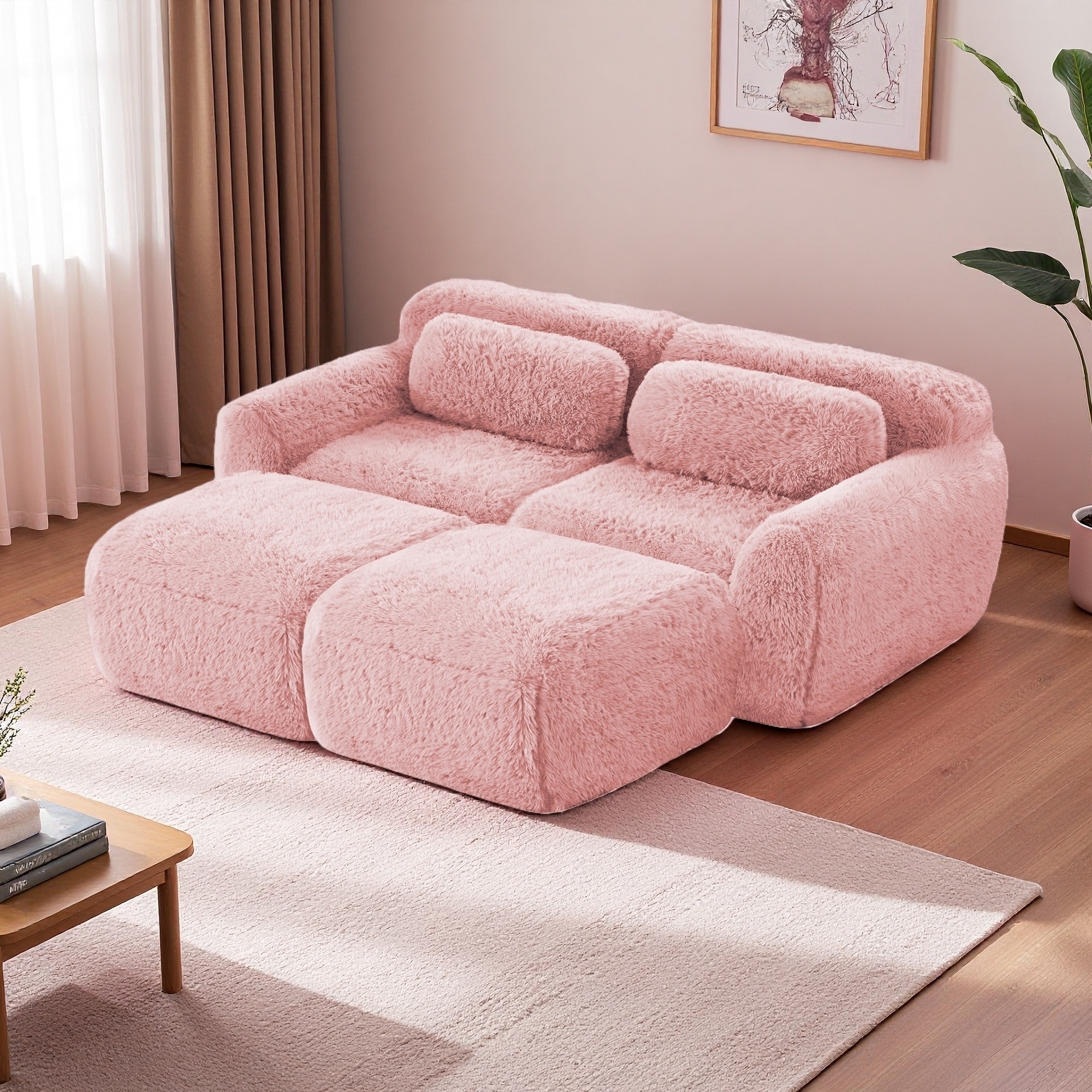 80.4" Plush Boneless Sofa with Chaise, Ottoman and Deep Seat