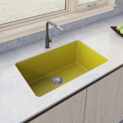 Ruvati 30-inch Fireclay Undermount / Drop-in Topmount Kitchen Sink Single Bowl - Yellow - RVL3030YL - 30" x 18"