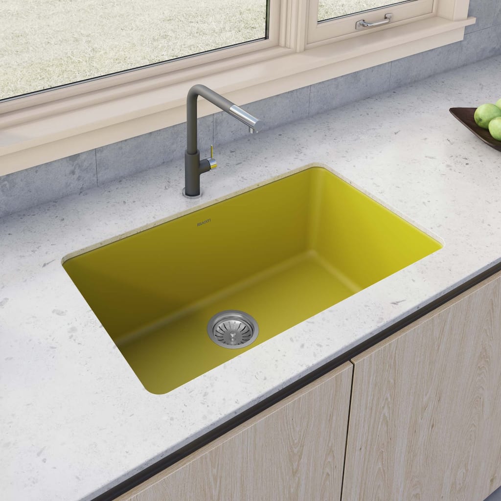 Ruvati 30-inch Fireclay Undermount / Drop-in Topmount Kitchen Sink Single Bowl - Yellow - RVL3030YL - 30" x 18"