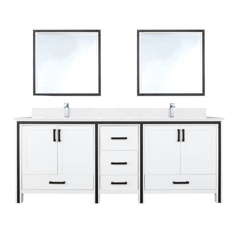 Ziva 80 in W x 22 in D White Double Bath Vanity, White Quartz Top, Faucet Set and 30 in Mirrors