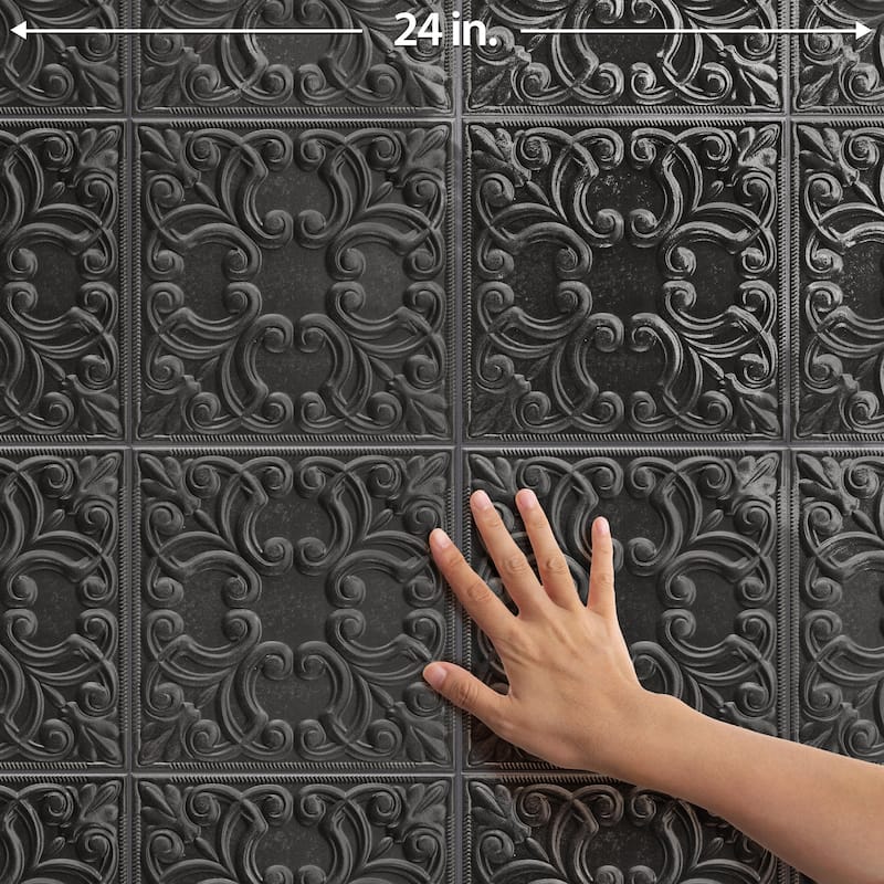 Merola Tile Victorian Tin Black 17-3/8" x 17-3/8" Porcelain Wall Tile