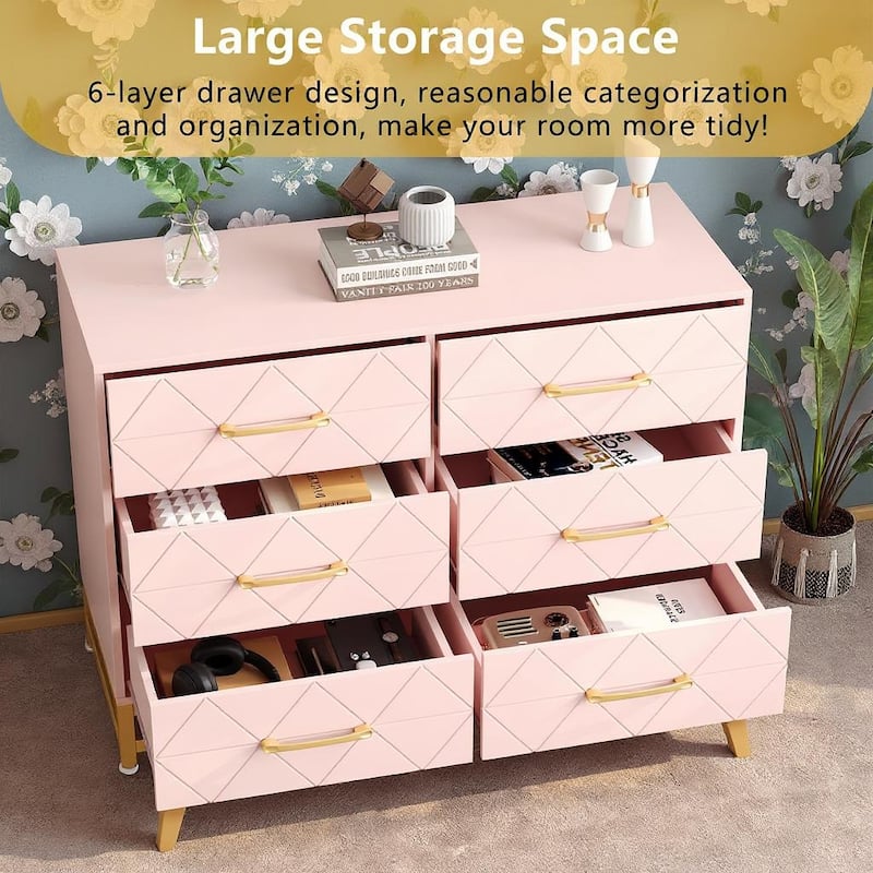 6 Drawer Wooden Dresser, with Metal Handle