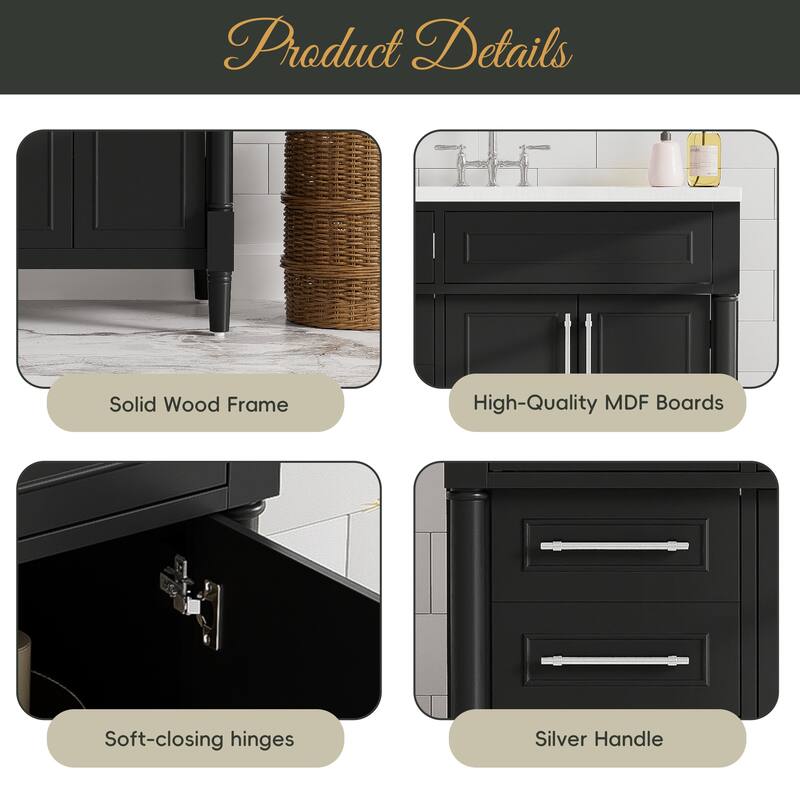 36'' Bathroom Vanity with Resin Sink, Freestanding Bathroom Storage Cabinet with 2 Drawers, a Tip-out Drawer & Adjustable Shelf