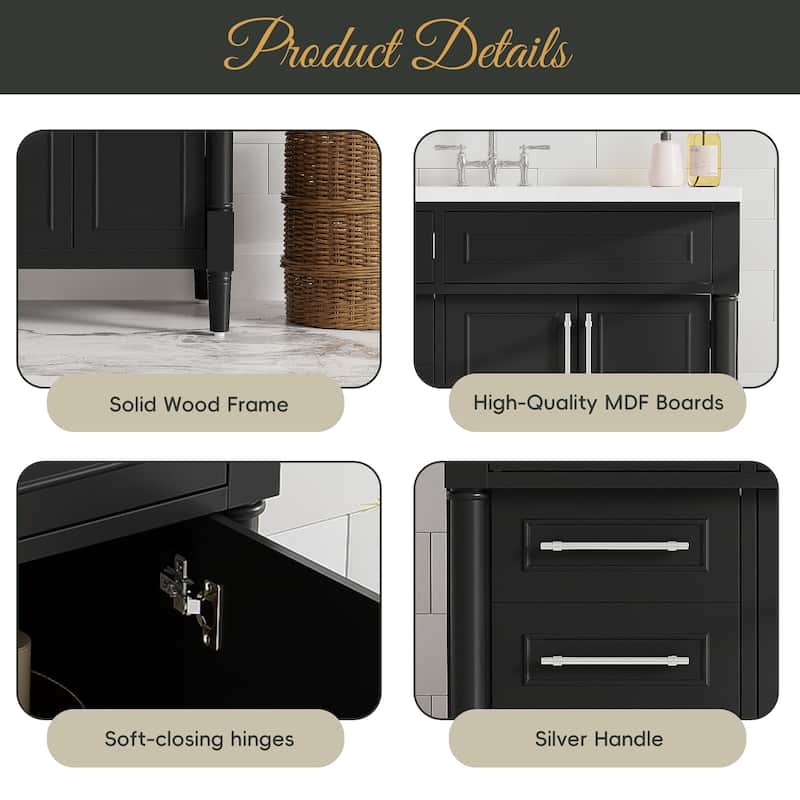 Bathroom Storage Vanity with Top Resin Sink, 2 Drawers and a Tip-out Drawer