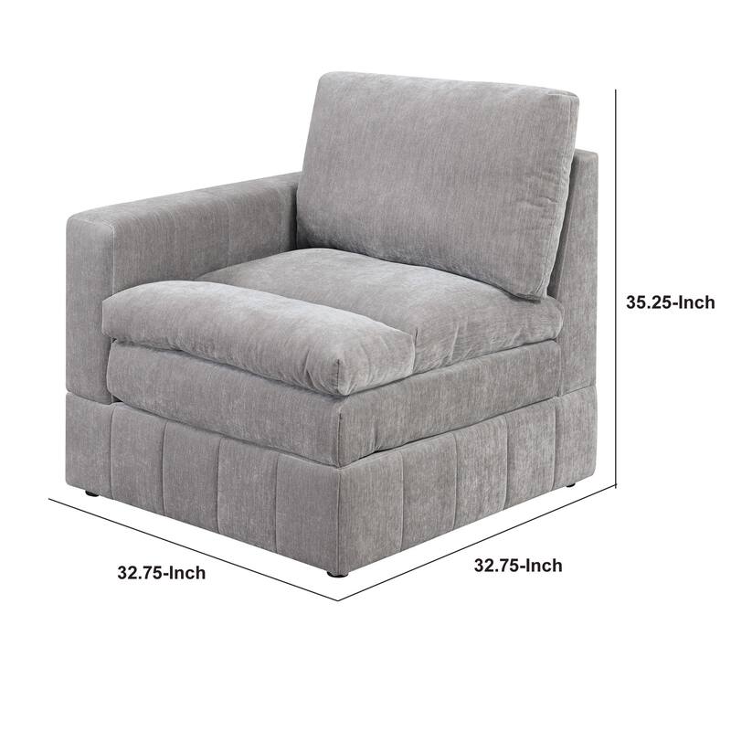 Luna 33 Inch Modular 1 Arm Corner Chair, Triple Plush Cushioned Seat, Gray