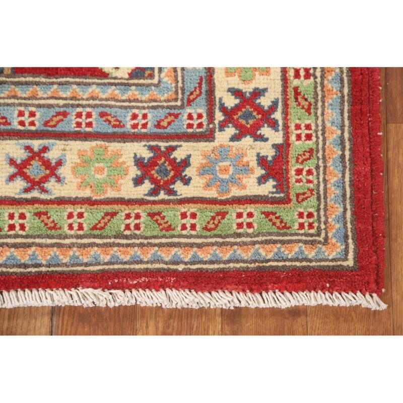 Kazak Accent Rug Hand-Knotted Geometric Wool Carpet - 2'8" x 4'0"