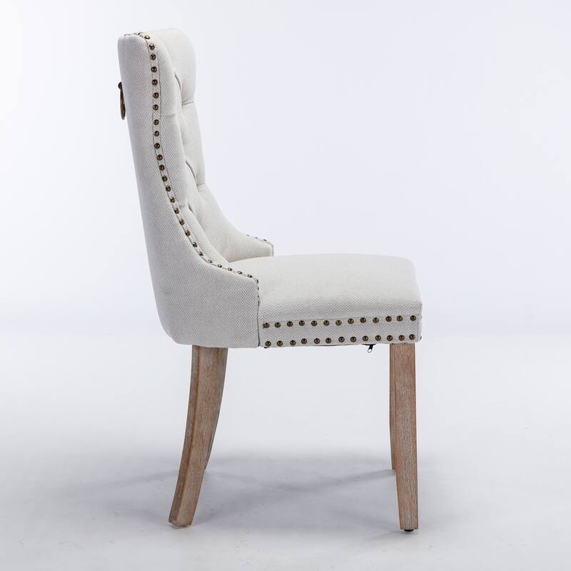 PU/Velvet Dining Chair Set of 2, Tufted Dining Room Chairs with Nailhead Ring Pull Trim & Wood Legs, Upholstered Dining Chairs