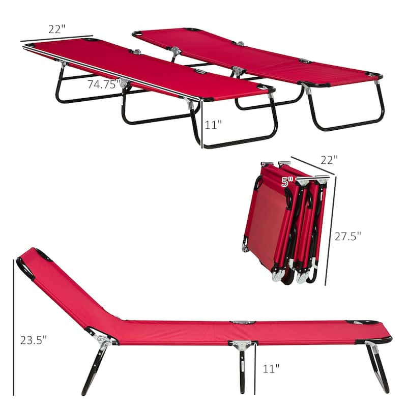 Outsunny Folding Chaise Lounge Pool Chairs, Set of 2 Outdoor Sun Tanning Chairs, Five-Position Reclining