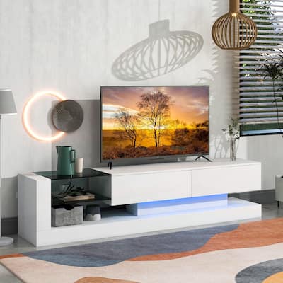 White 70" TV Stand with Storage & RGB LED for TVs Up to 75"