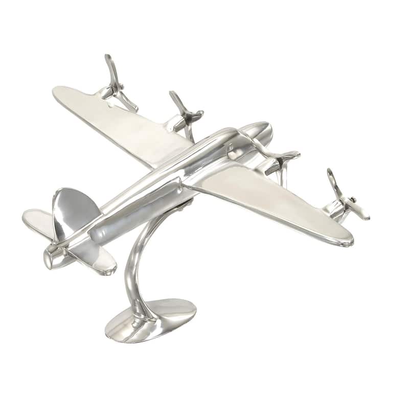 Aluminum Metal Airplane Decorative Sculpture - Silver - Roche River Decor - Silver