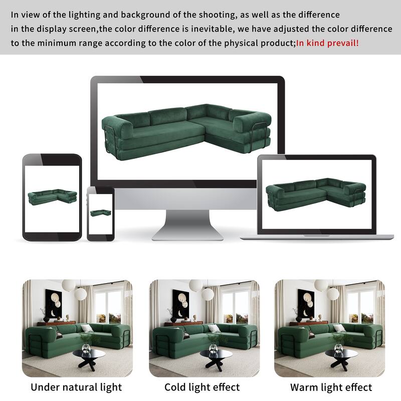 L-Shaped Modular Sectional Sofa with Chaise, Corduroy Convertible Sleeper Sofa Bed, High-Resilience Foam Compressed Sofa